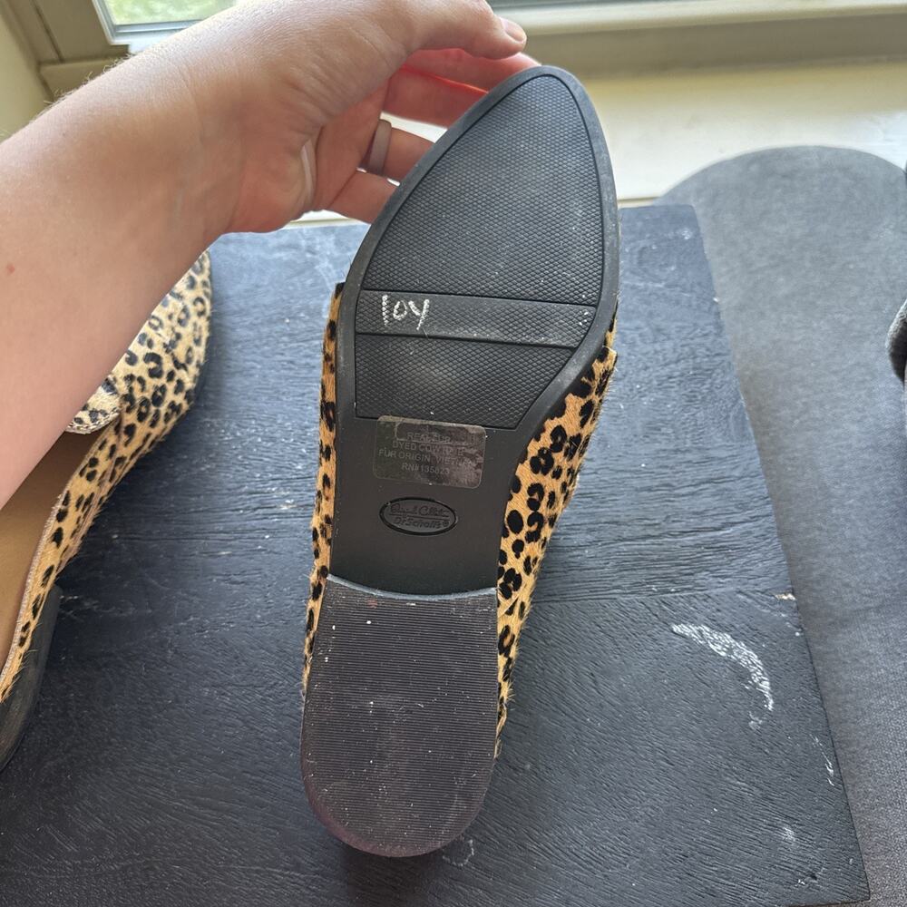 Leopard Print Loafers Backless Slide Real Cow Hair - Picture 5 of 9